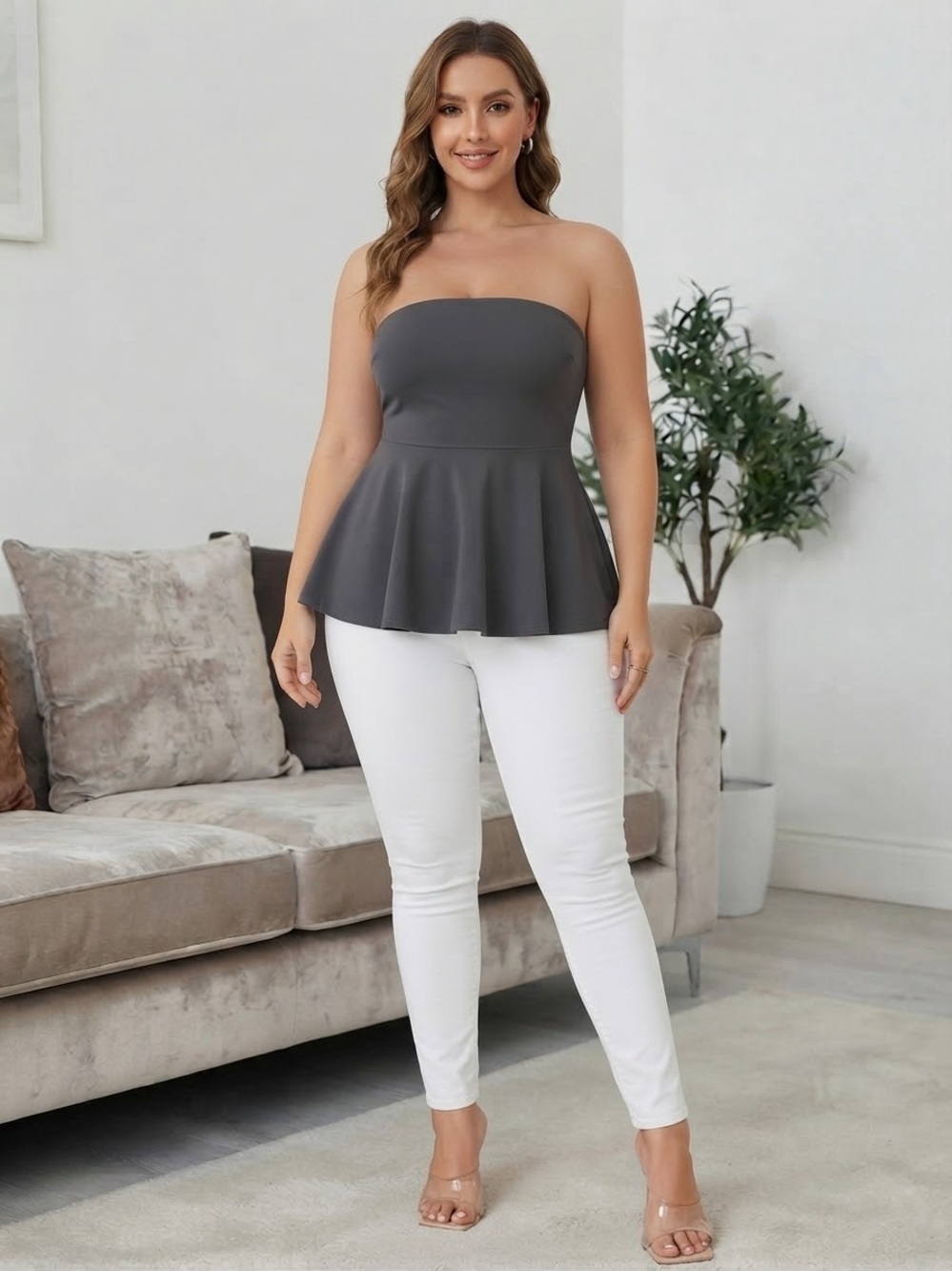H&M BANDEAU PEPLUM TOP - Picture 5 of 7